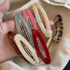 French Style Acetate Oval Hollow Hair Clip Retro Marble Texture Barrette For Women Handmade Side Hairpin Accessories
