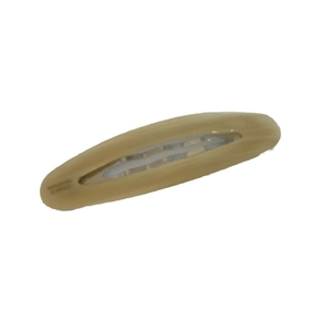 Oval light yellow acetate snap hair clip with hollow design and silver metal structure