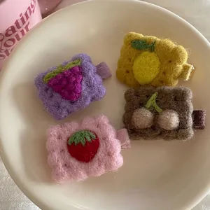 Handmade Wool Felt Fruit Hair Clips For Girls Cute Strawberry Grape Cherry Lemon Biscuit Shaped Hair Pins Hair Accessories