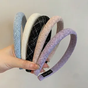 Cerchietto Imbottito in Tweed da Donna alla Moda Fascia per Capelli in Tessuto di Lana Retro Larga Fatta a Mano per Pendolarismo