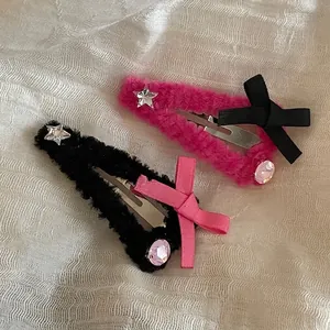 Pince à Cheveux Nœud Style Ballet Fait à la Main Peluche Bec de Canard pour Femmes Décor Étoile en Strass Bijoux de Cheveux Coréens