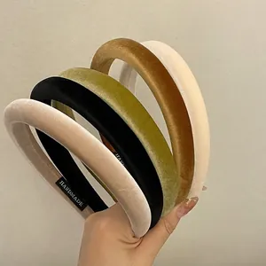 Serre-tête Rembourré en Velours Vintage pour Femmes Éponge Épaissie Fait à la Main Couleur Unie Accessoires de Cheveux Mode