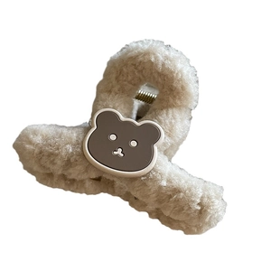 Plüsch Haarspange in Creme mit süßem braunem Cartoon-Bären für elegante Hochsteckfrisuren