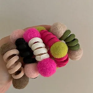 Elastico per Capelli a Spirale in Stile Coreano Con Palline di Feltro di Lana Corda per Capelli Alta Elasticità Senza Tracce Donna Accessori