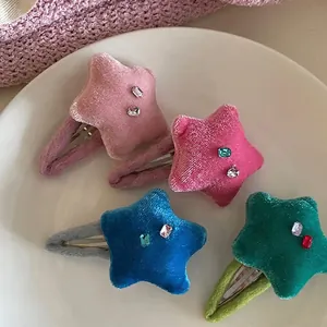 Pinces à Cheveux Étoile en Peluche Velours Avec Strass Mignonne Pince Latérale de Frange Épingle à Cheveux pour Femmes Filles