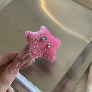 Pince à cheveux étoile en velours rose avec strass brillants et support métallique solide