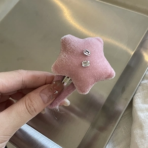 Barrette à cheveux étoile en velours rose avec cristaux et pince bec de canard