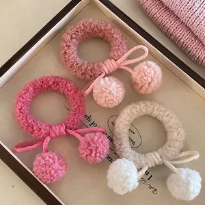 Simpatici Elastici per Capelli in Lana di Agnello con Ciliegia e Fiocco Rosa Morbidi Accessori per Capelli Autunno Inverno Donna