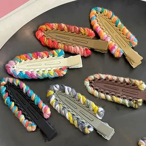 Molletta per Capelli con Bordo in Maglia di Filato Peluche a Contrasto Clip per Frangia Fatta a Mano per Ragazza Gioielli per Capelli