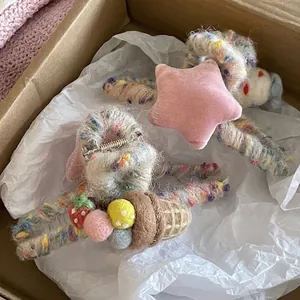 Plush heart hair claw clip with colorful yarn wrap and cute wool felt star decorations