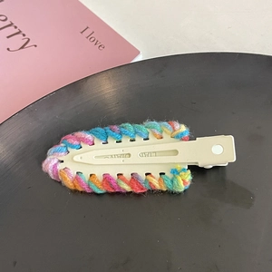 Elegante molletta per capelli crema con bordo in filato arcobaleno per ragazze e donne