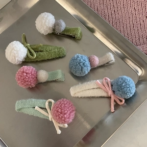 Set de 6 bonitos clips para el pelo de lana de cordero en tonos pastel y lazos
