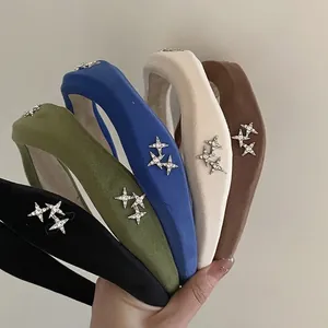 Vintage Velvet Star Rhinestone Padded Headband For Women Thick Sponge Hair Hoop Non-Slip Retro Fashion Hair Accessories