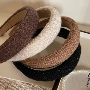 French Vintage Knitted Thick Headband For Women Padded High Top Hair Hoop Autumn Winter Fashionable Elegant Hair Accessory