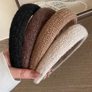 French vintage thick knitted headbands for women in black, brown and beige colors