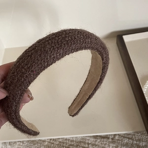 French vintage thick wool headband in deep brown for high cranial top hairstyle effect