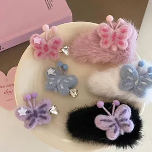 Simpatico Fermaglio per Capelli a Farfalla in Peluche Dolce Stile Ins Molla per Capelli a Farfalla con Strass a Cuore Accessori per Capelli da Donna Ragazza