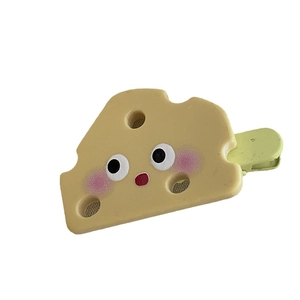 Pince à cheveux mignonne en forme de fromage jaune avec visage de dessin animé
