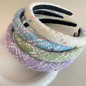 Retro Tweed Woven Headband For Women Rainbow Sequin Elegant Non-Slip Hair Band Fashion Commute Hair Accessories