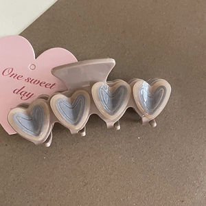 French style heart claw clip in jelly pink with blue-grey core matte finish