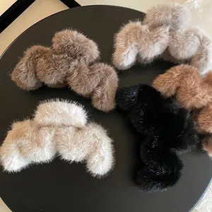 Furry large hair claws in five neutral colors including beige and brown for women