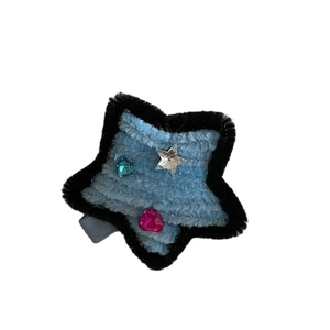 Handmade light blue plush star hair clip with colorful rhinestones for girls