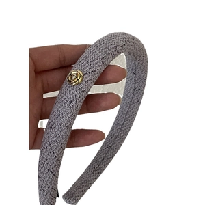 Lavender knitted sponge headband with vintage golden flower metal charm for women