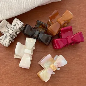 Acetate Bow Hair Claw Clip For Women Mini Sweet Tortoiseshell Marble Pattern Shark Clip Handmade Fashion Hair Accessories