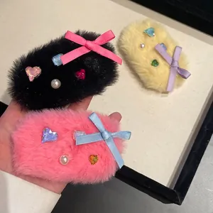 Pince à Cheveux en Peluche Fausse Fourrure de Vison Cœur Doux Strass Perle Artificielle Nœud Mini Pince BB Accessoires Cheveux pour Femmes