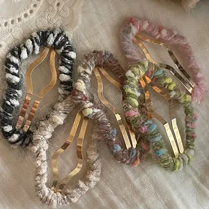 Pince à Cheveux à Clip en Fil Tricoté Fait Main Vintage Alliage Ondulé Style Mori Girl Géométrique Clip BB pour Femmes