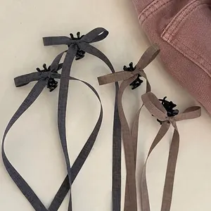 Women Sweet Fabric Bow Hair Claw Clip Coffee Ribbon Tassel Hairpin Handmade Fashion Daily Elegant Hair Accessories For Women Girl