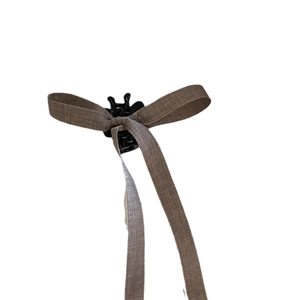 Elegant coffee brown bow hair claw clip with long ribbons for women hair styling