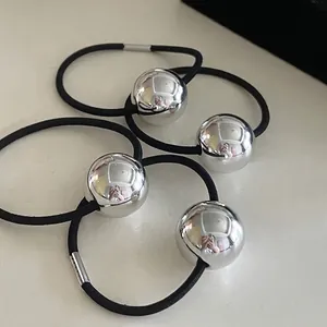 Elastici per Capelli Minimalisti con Sfera in Metallo Argento Lucido Finitura a Specchio in Lega per Coda di Cavallo Donna