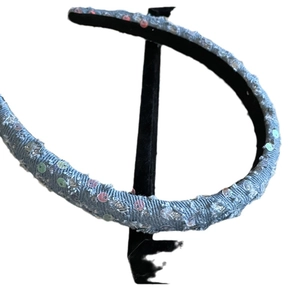 French style denim headband with colorful sequins and distressed frayed edges for women