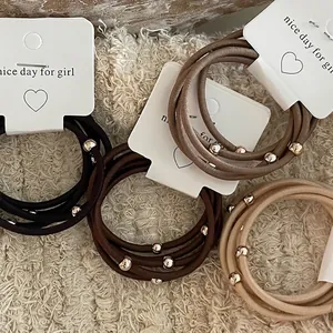 5-Piece Women's Minimalist Metal Ball Elastic Hair Ties Handmade High Elastic Fabric Hair Rope Fashion Ponytail Holder Set