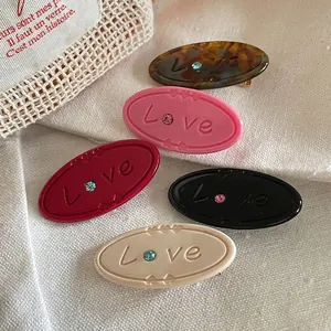 Pinces à Cheveux Bec de Canard Ovales Vintage avec Lettre Love et Strass pour Femmes Barrettes Latérales Style Y2K
