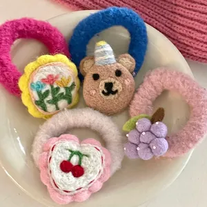 Korean Cute Handmade Cartoon Animal Wool Felt Hair Ties For Kids Girls High Elastic Ponytail Holder Hair Rope Accessories