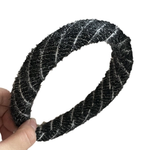 Elegant black and white tweed checkered headband with high-top sponge padding for women
