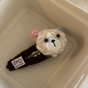 Cute cream lamb wool bear hair clip with handmade label and colorful ears for girls