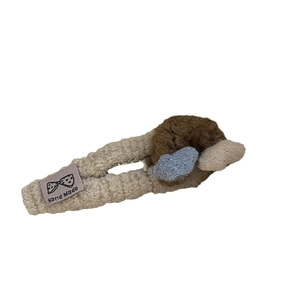Cute cream lamb wool hair clip with colorful plush hearts and handmade label tag