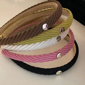 Vintage knitted headbands in 5 colors with metal button detail for women