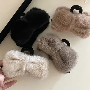 Pince à Cheveux Élégante en Peluche avec Nœud pour Femmes Automne Hiver Fausse Fourrure Grandes Épingles à Cheveux Accessoires