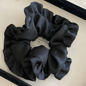Vintage checkered wavy lace scrunchie in coffee brown for messy bun styling