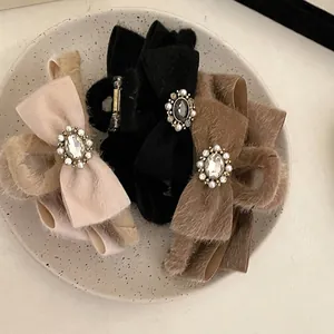 Pince à Cheveux Vintage Française en Velours Peluche Nœud Avec Strass Baroque et Künstliche Perle Grandes Pinces Élégantes Pour Femmes