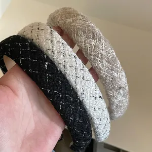 French Retro Tweed Woven Headband For Women Padded Small Fragrance Style Hair Hoop For Daily Face Washing Styling Jewelry