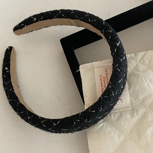 French vintage black tweed headband with silver metallic threads for a chic elegant look