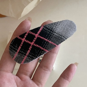 Pink plaid knit teardrop BB hair clip with black and grey pattern for women