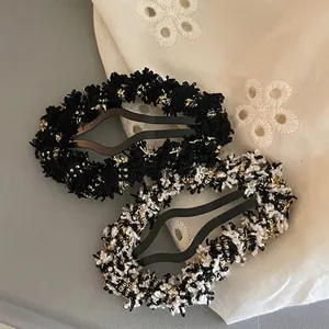 Vintage Tweed BB Hair Clips For Women Elegant Black White Gold Wire Woolen Fabric Hairpins Casual Daily Styling Hair Accessories