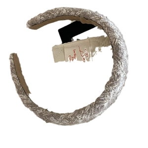 French vintage tweed headband in grey and white knit fabric for elegant hair styling