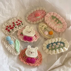 Barrettes à Cheveux en Fil Tricoté à la Main Mignon Dessin Animé Fleur Ours Cerise BB Clips Pour Enfants Bébé Filles Accessoires